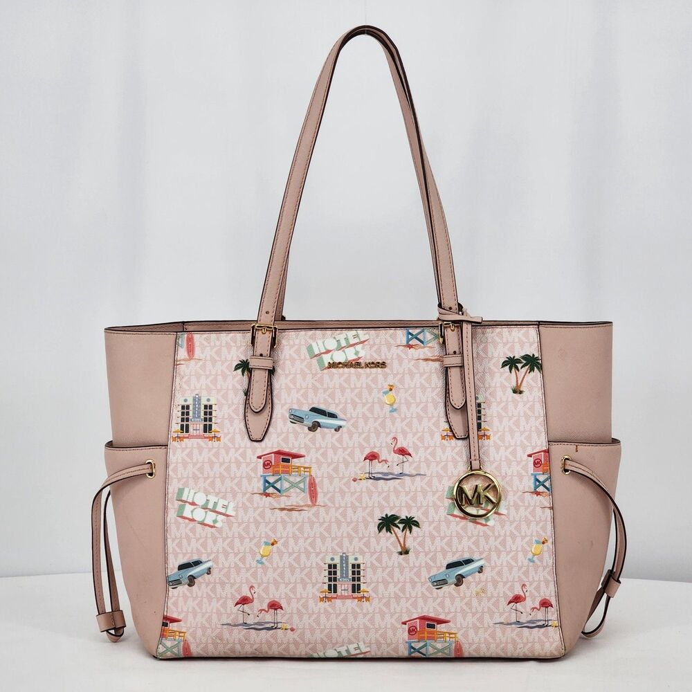 Michael Kors Gilly Beach Pink Logo Large Drawstring Travel Tote Bag